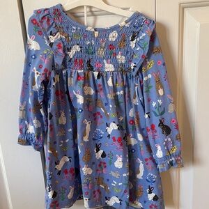 Mini Boden Blue Dress with Bunny and Floral Print